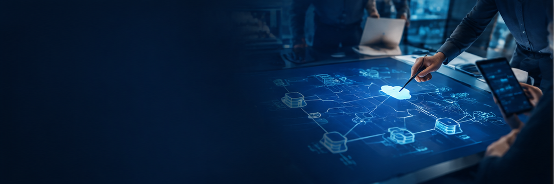 Team mapping cloud integration architecture on a touch table